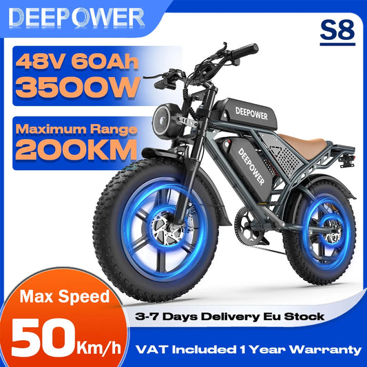 DEEPOWER QS7 2000W Electric Bike 48V60Ah Dual Battery 20 Inch Fat Tire E-Bike Mountain Snow Electric Bicycle for Adult Men Wowen