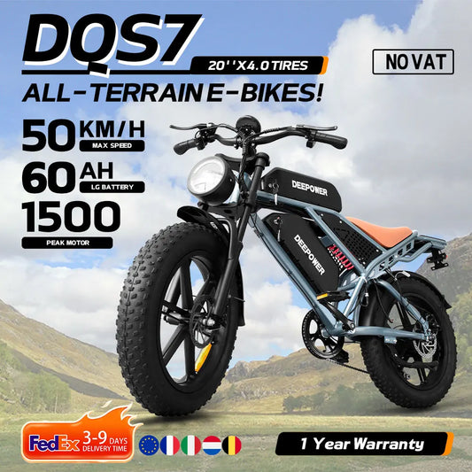 [Ship Form EU] DEEPOWER QS7 Electric Bike 20“ Fat Ebike Tire 48V35Ah Battery E Mountain Bike for Adult Men & Women Speed 50km/h