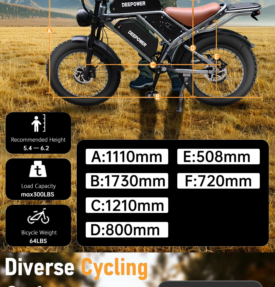 DEEPOWER S8 high-end 3500W48V60Ah mountain off-road electric bicycle, suitable for adults to ride in snow and deserts