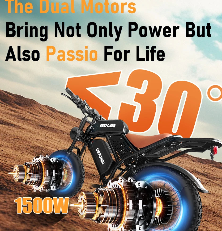 DEEPOWER S8 high-end 3500W48V60Ah mountain off-road electric bicycle, suitable for adults to ride in snow and deserts
