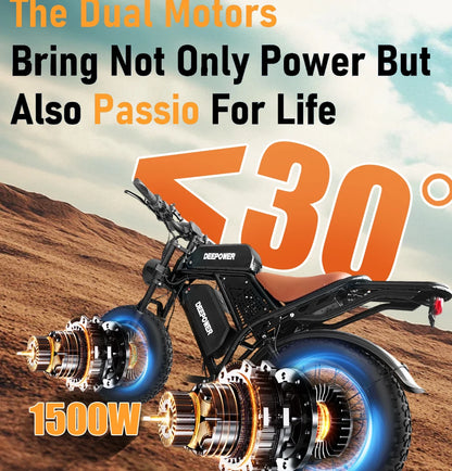 DEEPOWER S8 high-end 3500W48V60Ah mountain off-road electric bicycle, suitable for adults to ride in snow and deserts