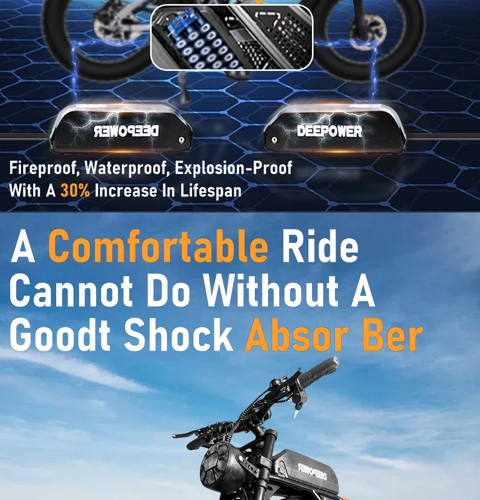DEEPOWER S8 high-end 3500W48V60Ah mountain off-road electric bicycle, suitable for adults to ride in snow and deserts